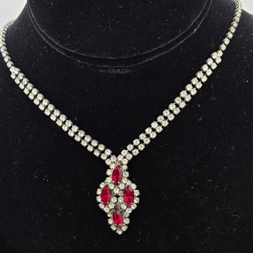 Eisenberg Ice Necklace With Red Clear Crystals Vintage 58$